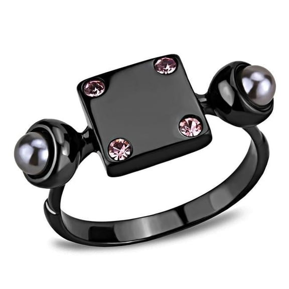 Alamode TK3513-10 Women IP Light Black Stainless Steel Ring with Synthetic in Gray - Size 10