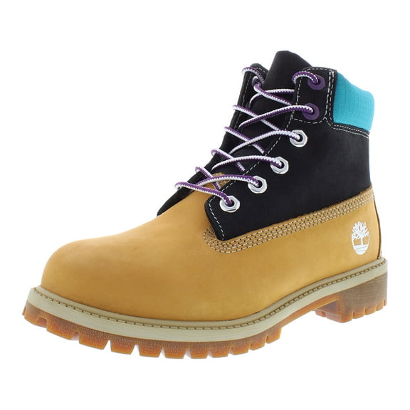 Timberland Premium 6 In Waterproof GS Boys Shoes Size 4.5, Color: Wheat Nubuck/Blue