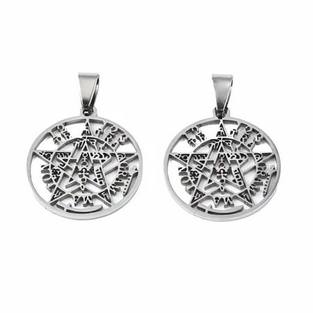 Non-Tarnish Religion 201 Stainless Steel Pendants with Snap On Bails Tetragrammaton Pentagram Wiccan Pendant Flat Round Stainless Steel Color 27.5x24.5x1.5mm Hole: 4x8mm