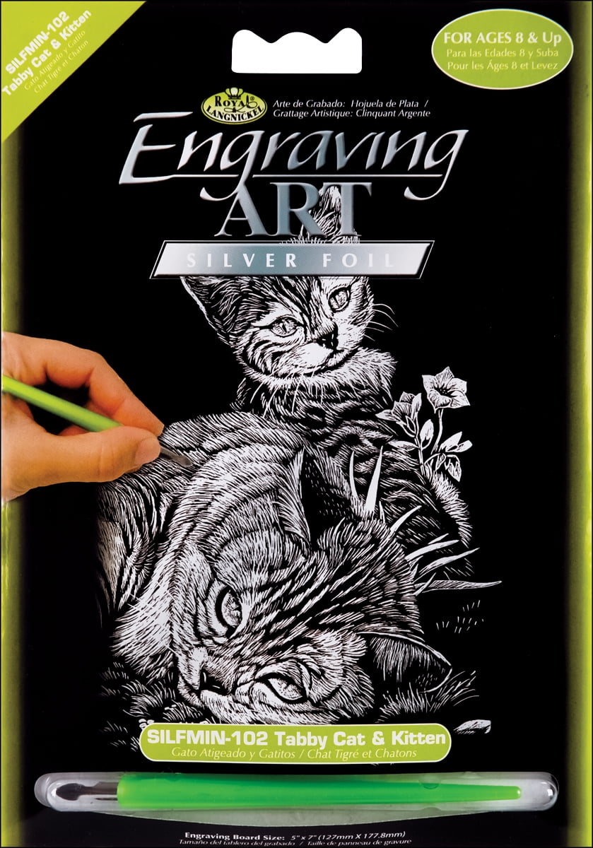 5 x 7 ROYAL BRUSH SILMIN-102 Tabby Cat and Kitten Mini Silver Foil Engraving Art Kit