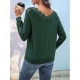 thumbnail image 4 of V Neck T Shirts for Women Lace Long Sleeve Cute Tops Fall Winter Dressy Casual Blouses Trendy Tees Dark Green XL, 4 of 9
