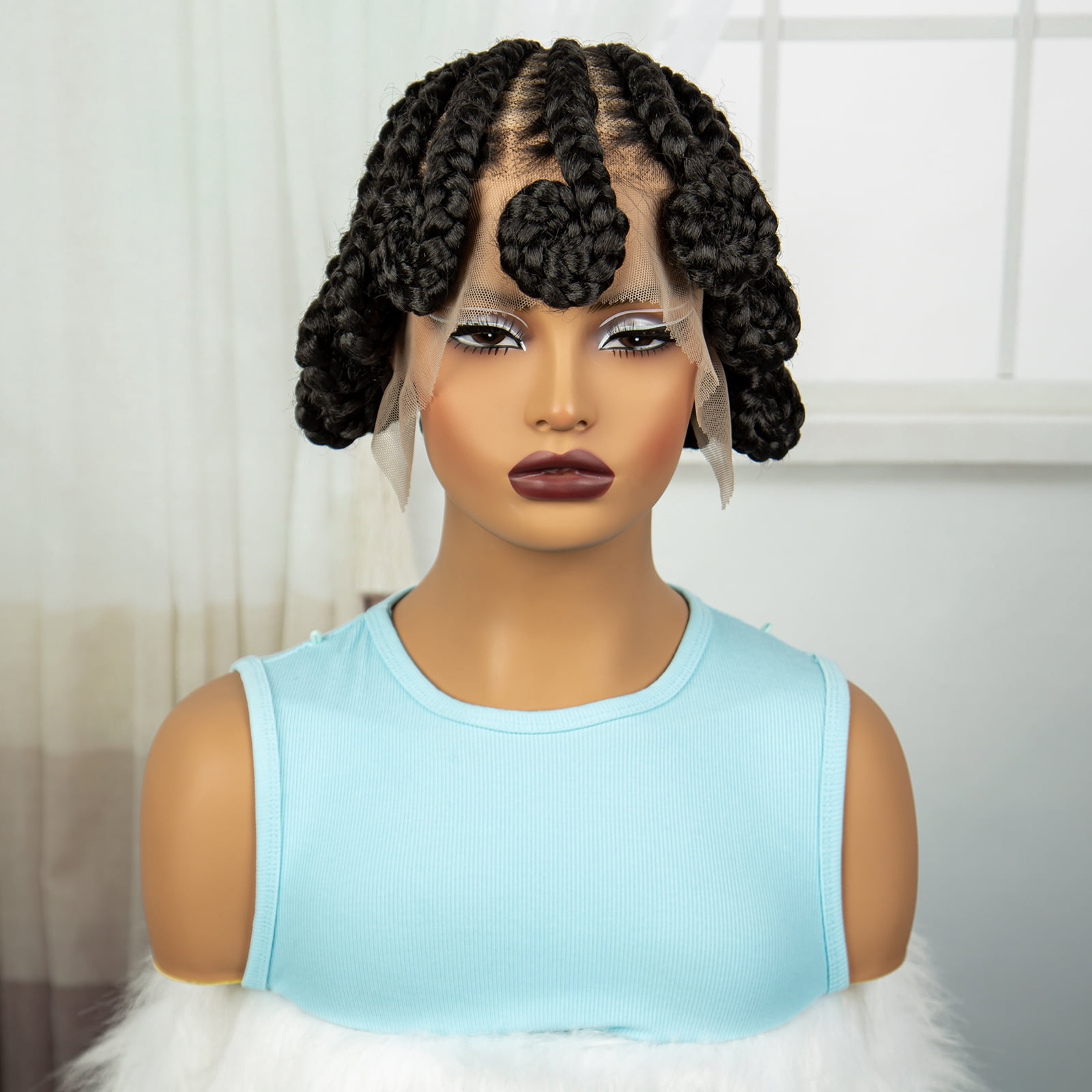 8 Inches Synthetic Twist Braided Wigs Lightweight Full HD Lace Handmade Braiding Wig with Baby Hair Black Short Cornrow Bantu Lace Frontal Braids Wig