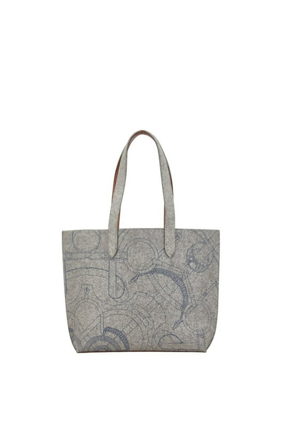 Pre-Owned Hermes Sac Karimi MM Tote Bag Shoulder Grey Felt Calf Leather Women's HERMES (Good)