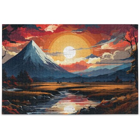 Hotbar Painting Mountain Scene Jigsaw Puzzle 1000 Pieces, Zigsaw Puzzles with Storage Bag Reference Picture Alphabet Back 29.5×19.7 in