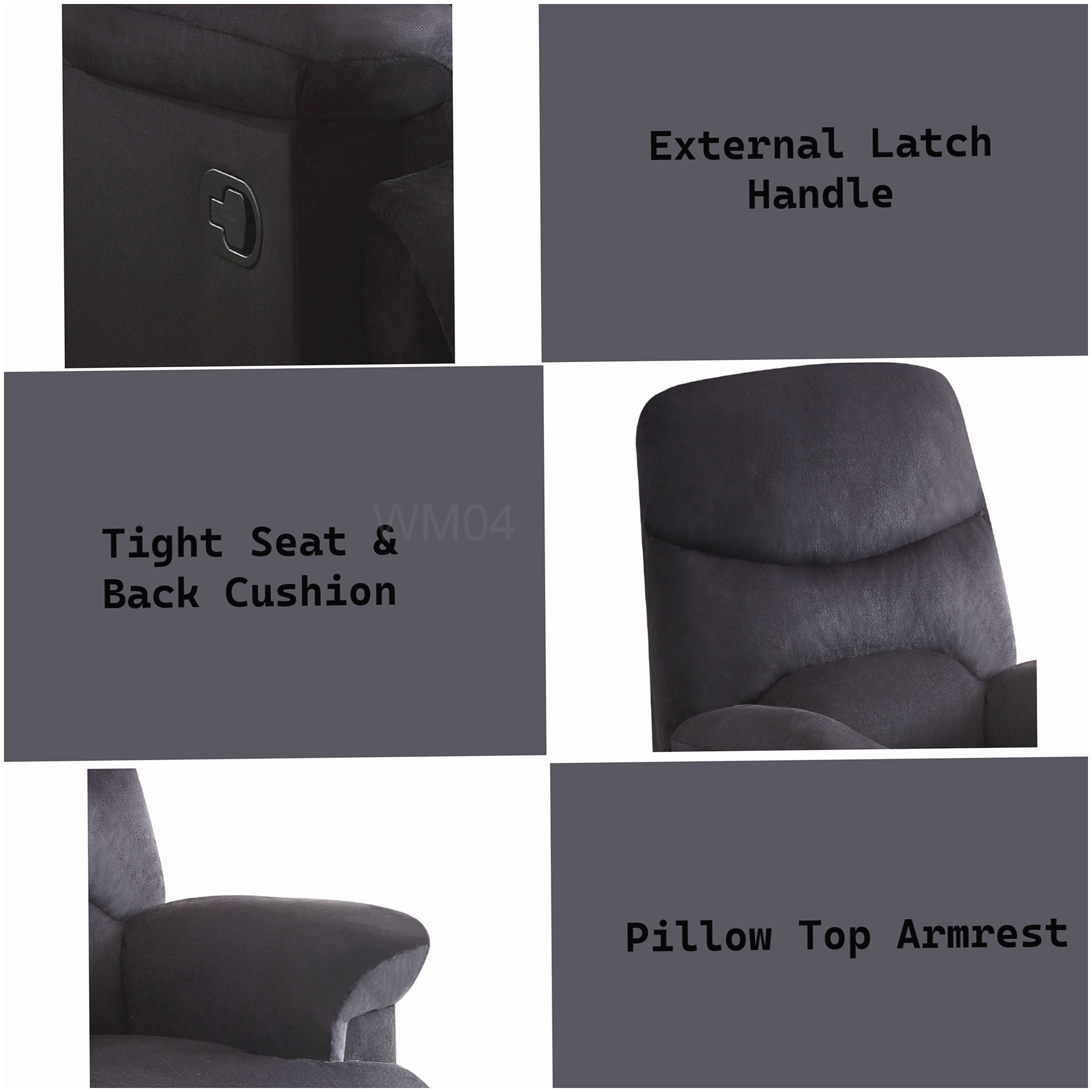 MANGIJOY Black Fabric Motion Recliner Sofa Chair with Easy Recline Mechanism and Supportive Cushions