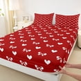 thumbnail image 4 of Manfei Cute Bowknot Heart Bed Sheets For Kids,Red White Coquette Pattern King Sheets For Girls,4 Pieces, 4 of 6