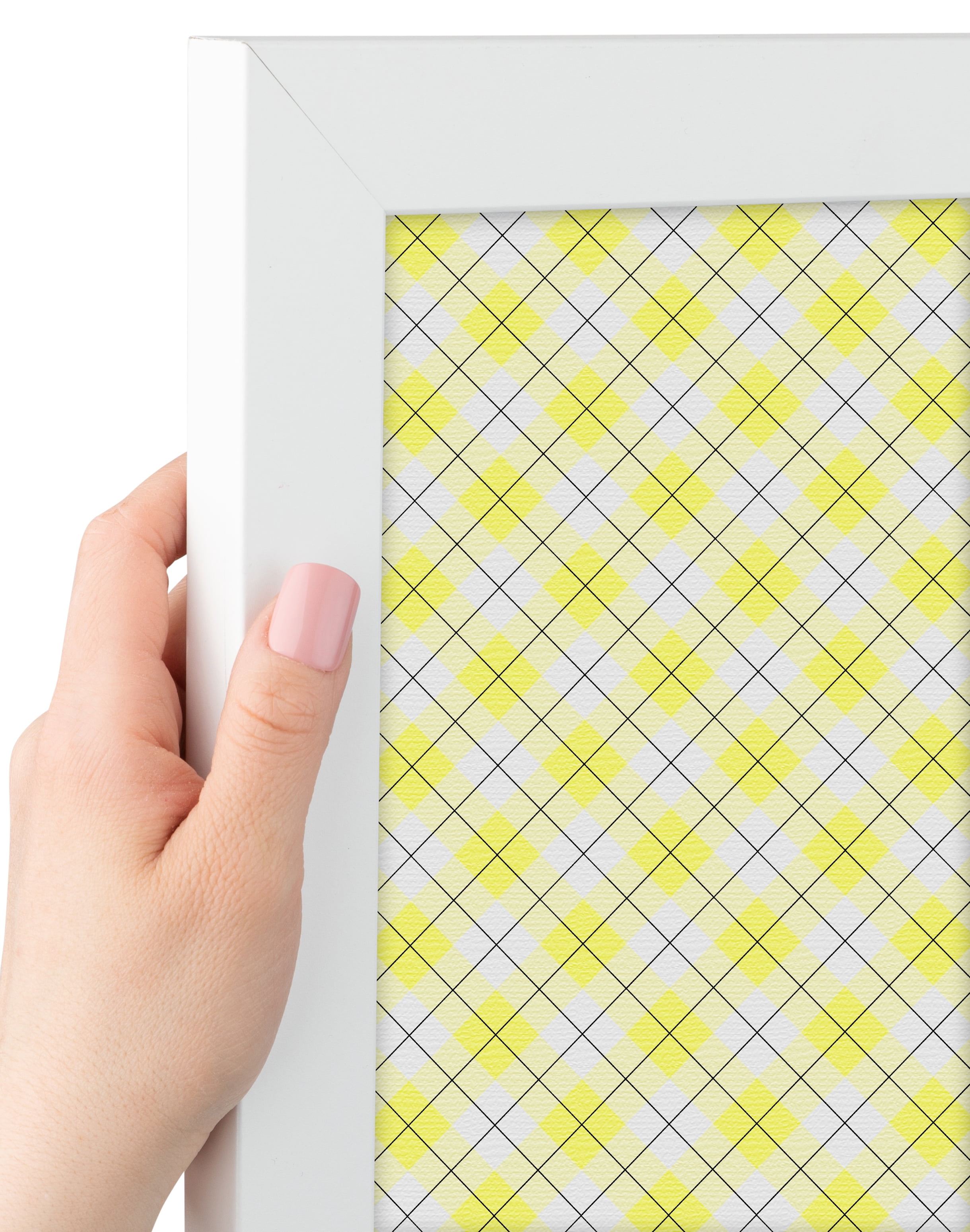 PinPix ArtToFrames 22x22 Custom Cork Bulletin Board Argyle Bright Yellow   Poster Board Has a Fabric Style Canvas Finish, Framed in Satin White Frame (PinPix-647)
