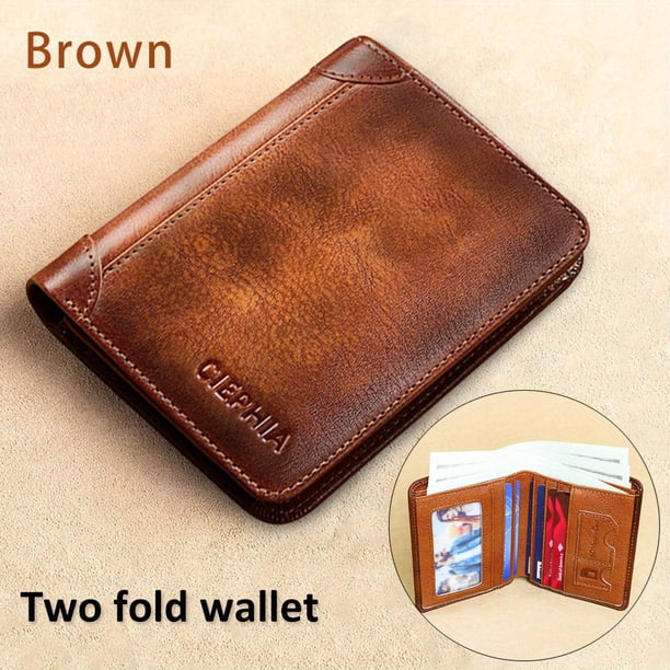 Genuine Leather Rfid Wallets For Men Vintage Thin Short Multi Function ID Credit Card Holder Money Bag Give Gifts To Men On Valentine's Day