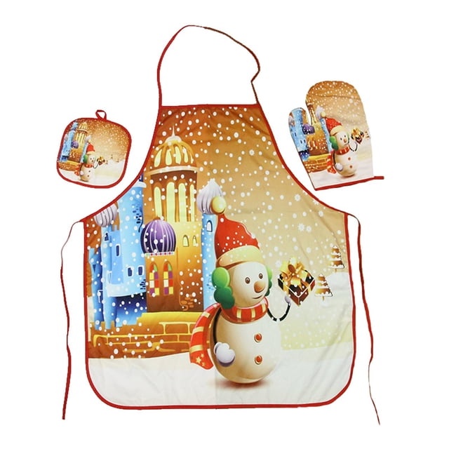 Fiudx Liquidación de ahorros de otoño Delantal de tela para decoración del hogar de Navidad, guantes de aislamiento térmico, almohadilla térmica, 1 juego