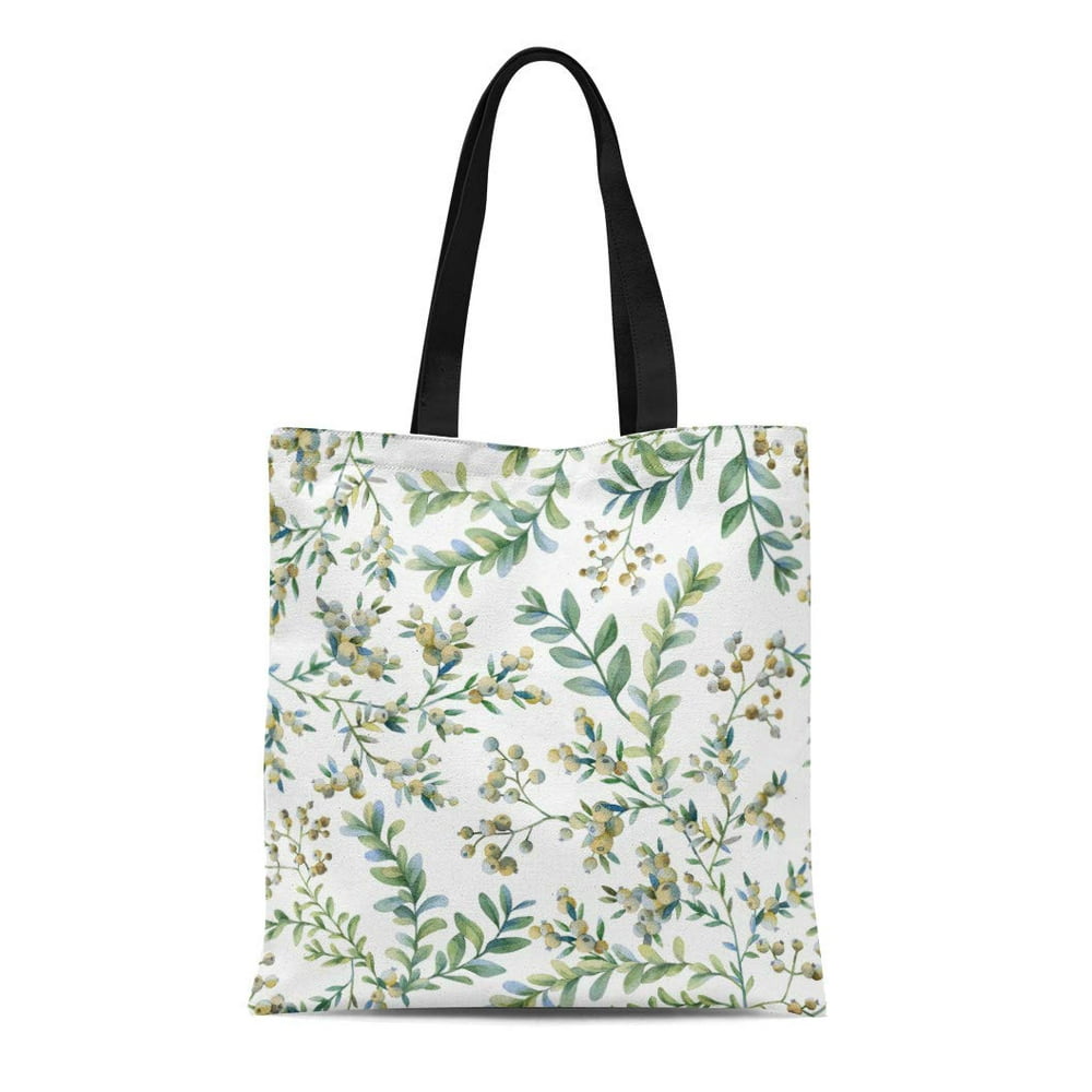 ASHLEIGH Canvas Tote Bag Green Greenery Botanical Watercolor Pattern ...