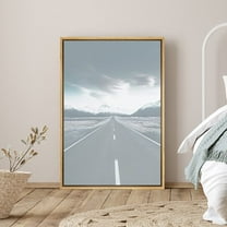PixonSign Framed Canvas Print Wall Art Road Leading to Mountains Nature Wilderness Photography Modern Art Glam Landscape Cool Blue and White for Living Room, Bedroom, Office - 16"x24" Natural