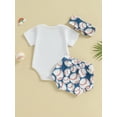 thumbnail image 4 of Wassery Baby Girls Summer Outfit Sets 6M 12M 18M 24M Infant Girls Jumpsuit Set White Short Sleeve Letter Print Romper + Baseball Print Shorts + Headband, 4 of 7