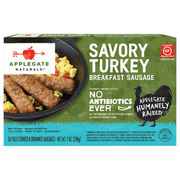 Applegate Natural Savory Turkey Breakfast Sausage, 7oz, 10 CT Box (Frozen)