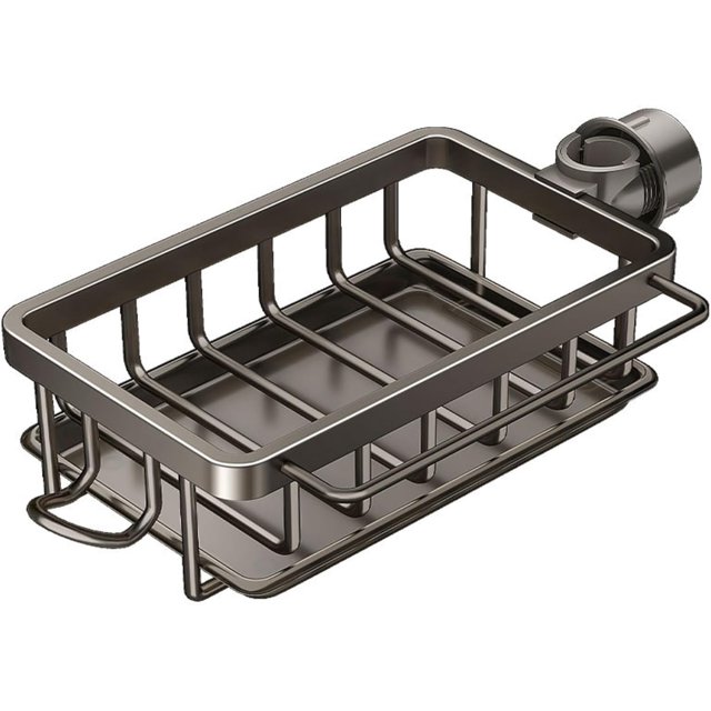 Kitchen Sink Faucet Organizer - 2024 New Kitchen Faucet Storage Sink Caddy Organizer Rack Sponge Brush Holder Kitchen Sink Organizer Sponge Tray Rack Dish Scrubber Holder Sink Shelf (Grey, Left)