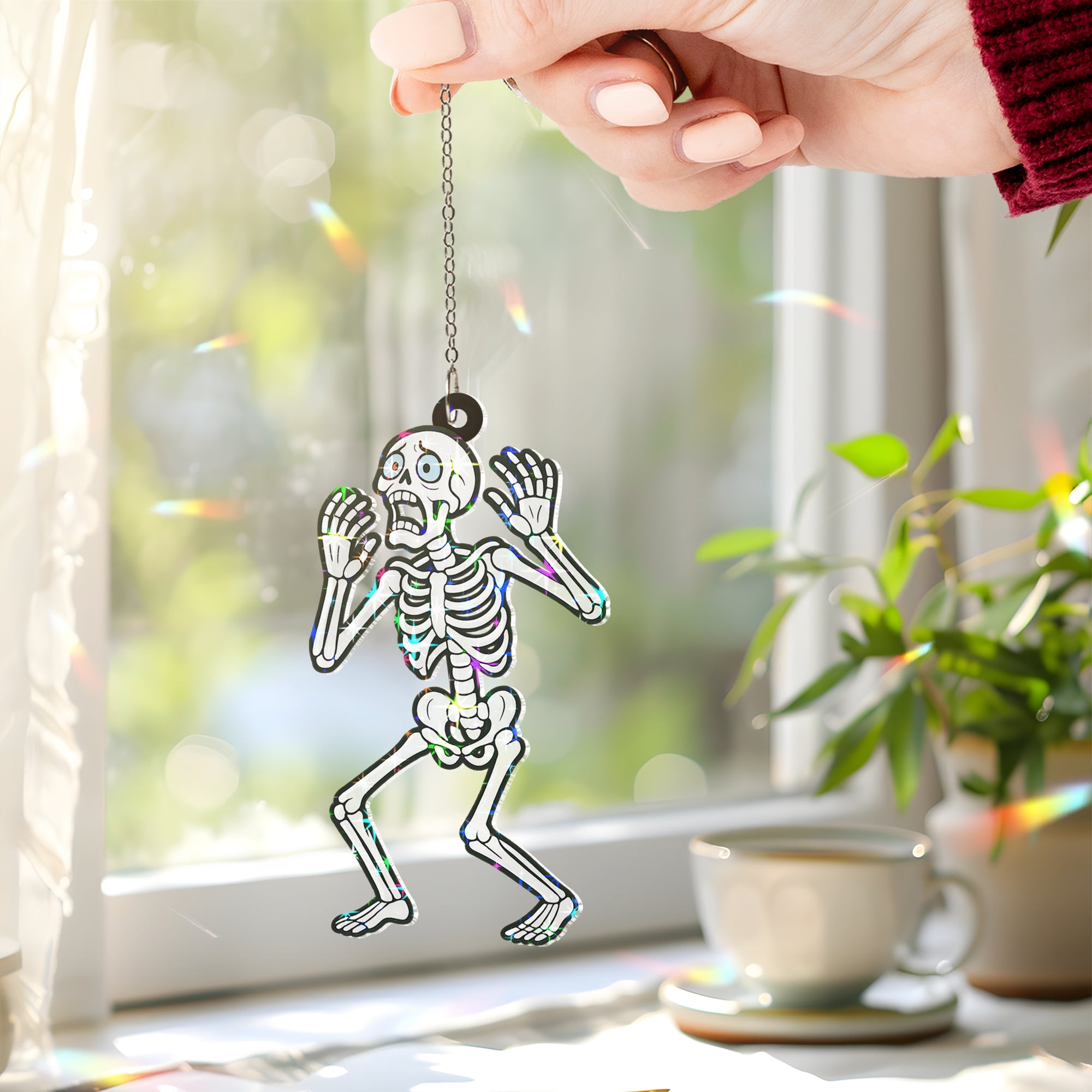 Lotusprinthandmade Funny Halloween Skeleton Spooky Graphic Custom Shape Star Hologram Ornament 12in, Halloween Skeleton Hologram Decoration