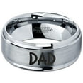 thumbnail image 2 of Tungsten Dad Typography Writing Band Ring 8mm Men Women Comfort Fit Gray Step Bevel Edge Brushed Polished, 2 of 4