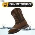 thumbnail image 4 of SMILIN Men's Steel Toe Work Boots, Square Toe Waterproof Cowboy Boots for Men, Brown, US Size 10, 4 of 9