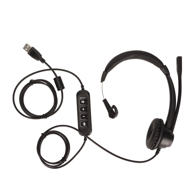 Auriculares De Negocios USB, Ajuste De Volumen Negro Duradero Plug And Play Auriculares De Un Solo Oído Con Cable Para Oficinas Para Centros De Llamadas