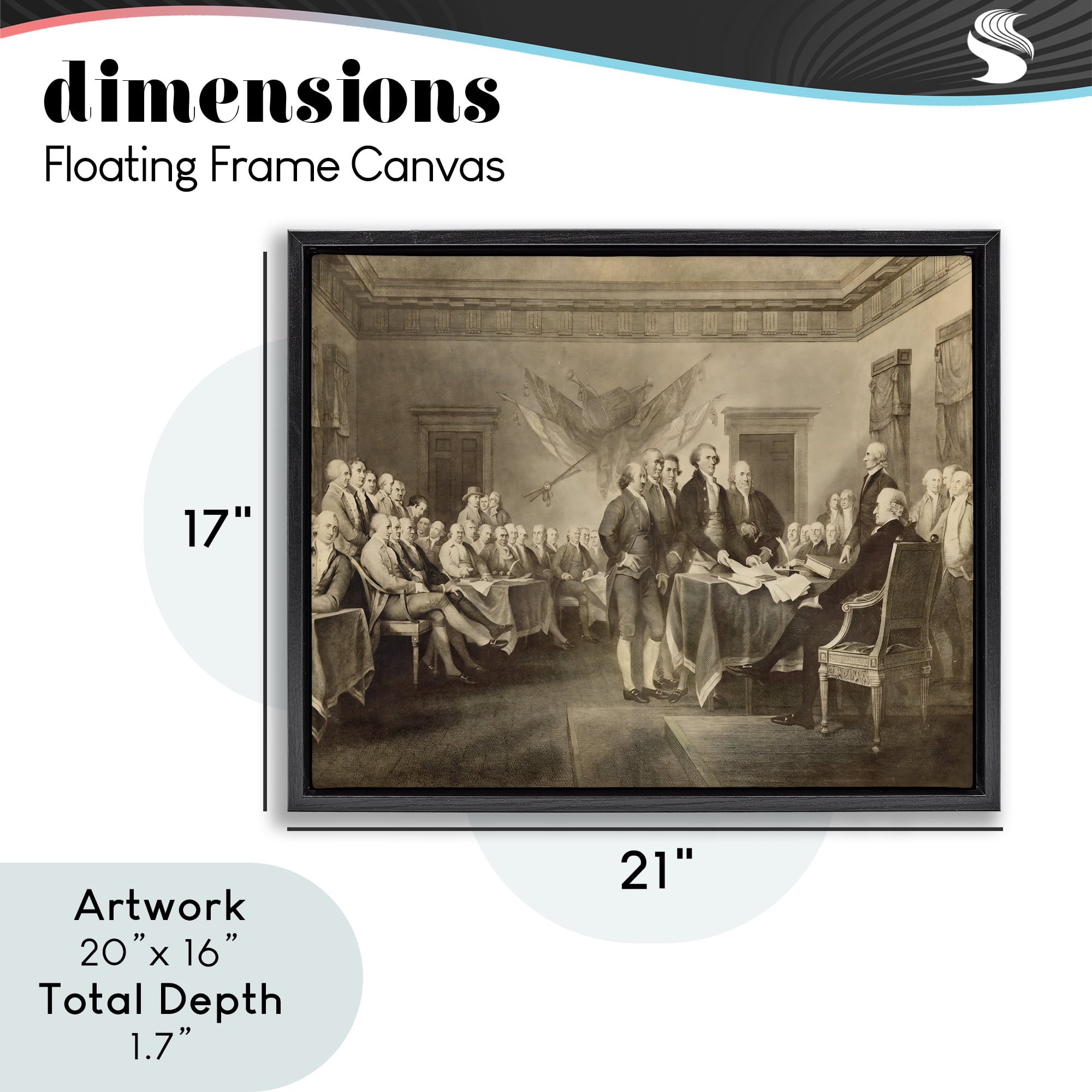 Stupell Industries Historical Signing Of Declaration Black Framed Floater Canvas Wall Art, design by Arlington Prints