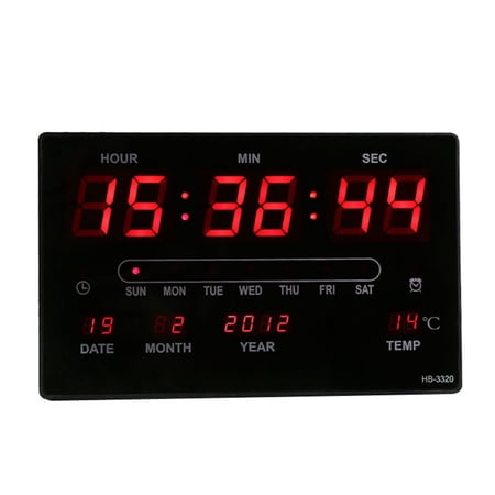 Rupoun Modern Electronic Digital LED Calendar Wall Clock Multifunctional Time Date Temperature Display for Living Room Bedroom Home Decor, 13 x 7.9 x 1.6 Inches, 110-240V Wide Voltage