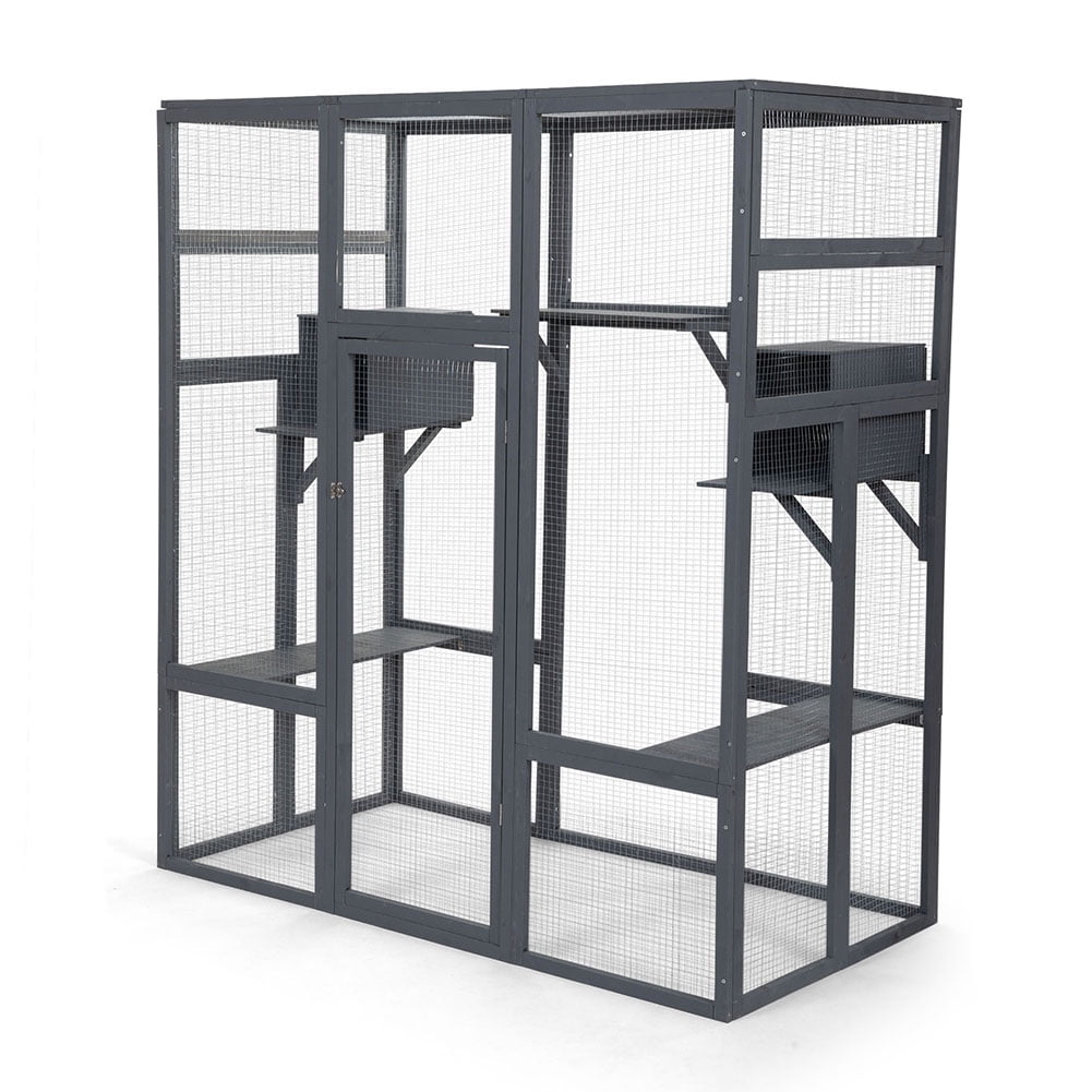 Kadyn Large Wooden Cat Cage with Top Sun Panel, Perch, Wooden Indoor Outdoor Cat Enclosure, Sleeping Box Wooden Outdoor Cat Enclosure, Large Cat House with Perch, Gray Kadyn Large Wooden Cat Cage with Top Sun Panel, Perch, Wooden Indoor Outdoor Cat Enclosure, Sleeping Box Wooden Outdoor Cat Enclosure, Large Cat House with Perch, Gray