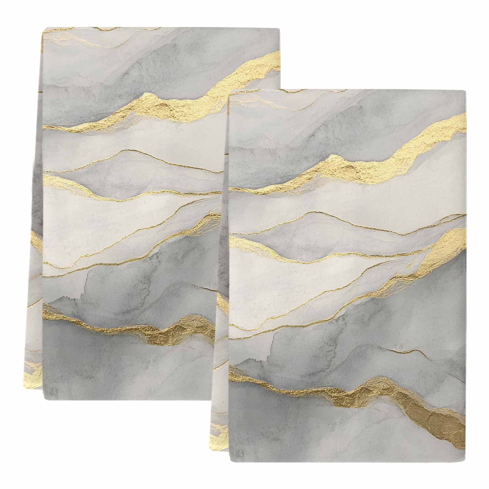 Marble Grey Kitchen Towels Set of 2, Modern Gold Luxury Neutral Texture Absorbent Dish Towels for Kitchen, Microfiber Hand Towel, Quick Drying Tea Towel for Cleaning Decorative Dishcloths