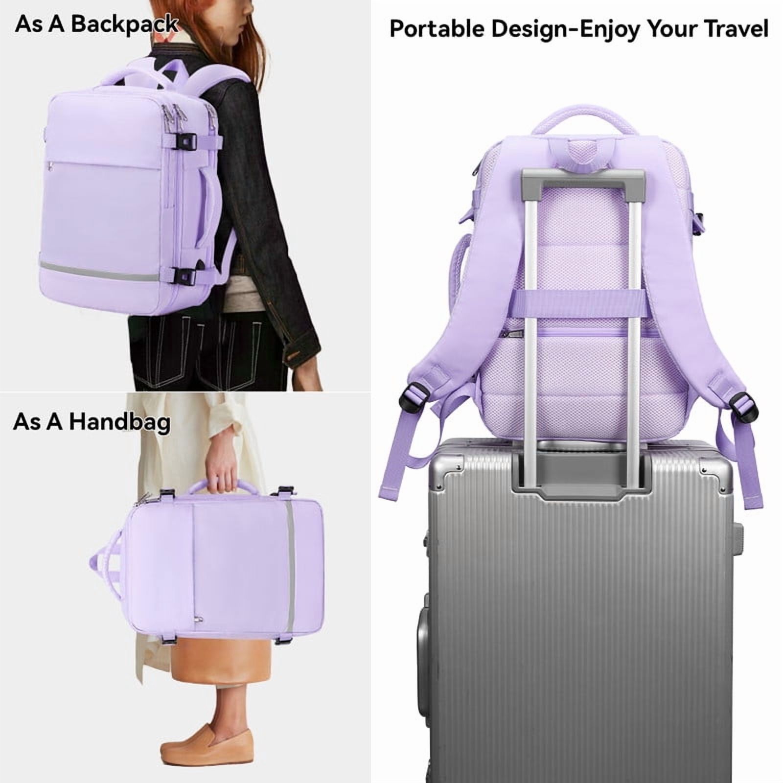 XJ-HOME Travel Backpack for Adults - Airline-Approved Carry-On, Waterproof College Backpack, Sports Luggage, Personal Item Suitcase, Business and Hiking Casual Bag, Fits 15.6" Laptop (Purple)