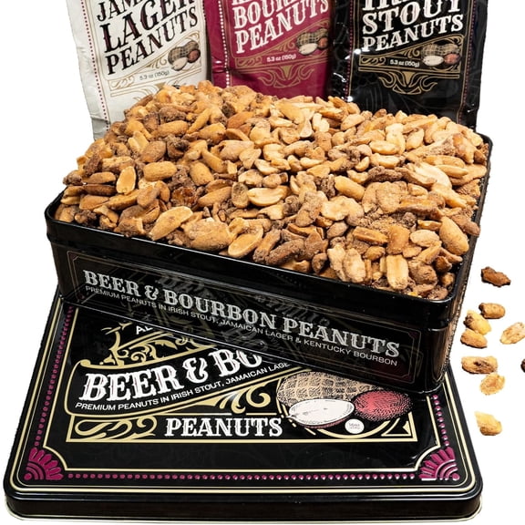 Beer & Bourbon Flavored Peanuts Tin - Assorted Gourmet Nuts for Sweet Tooth - Gift