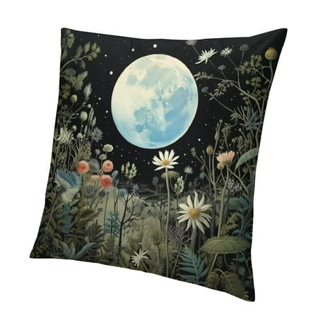 

Wuche Moon Plants Nature Short Plush Pillow Case Zipper Closure 1PC 18x18in