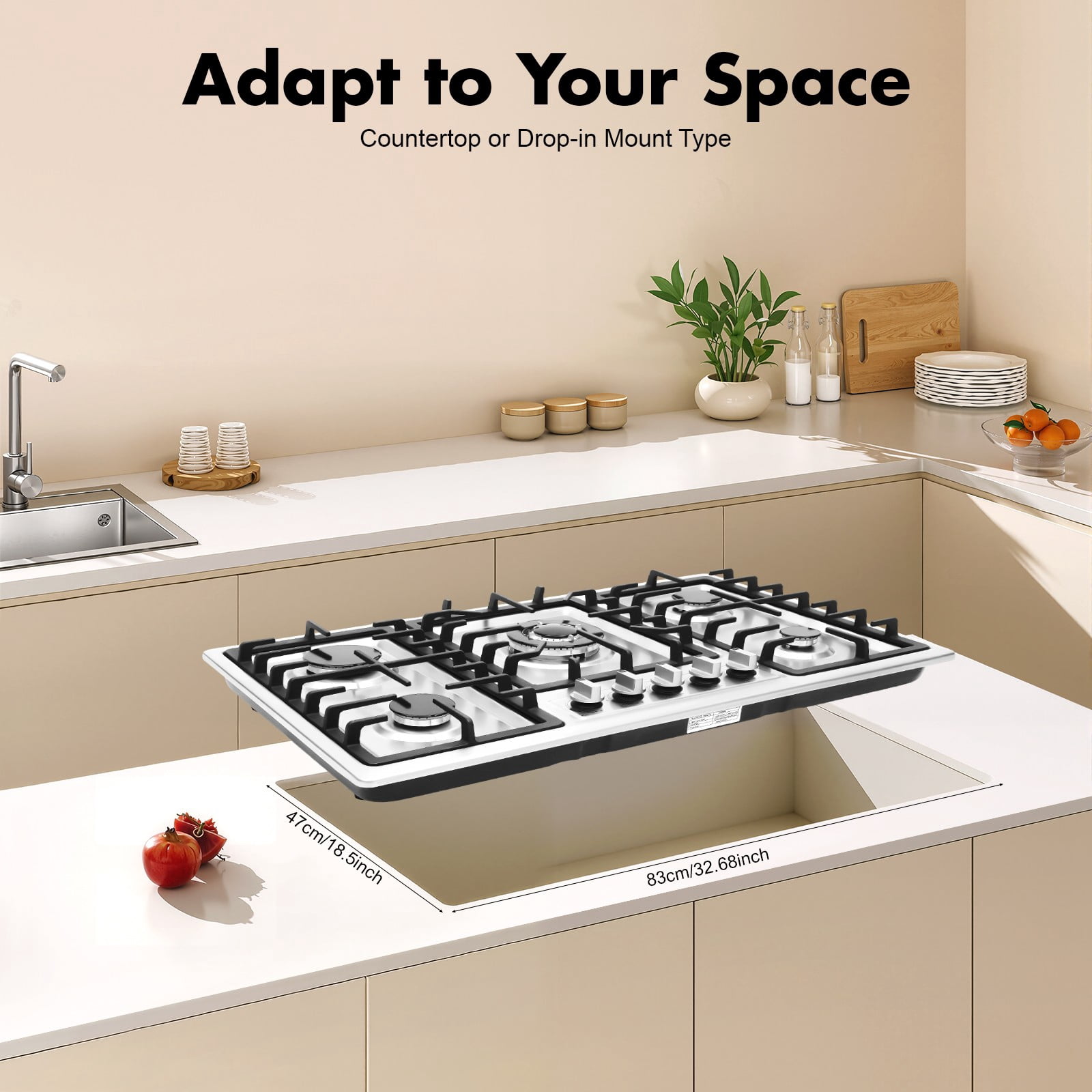 5 Burner Gas Hob, NG Built-in or Countertop Installation, Electronic Ignition, Stainless Steel Cooktop with Flame Failure Protection, Campervan Cooktops Cookers