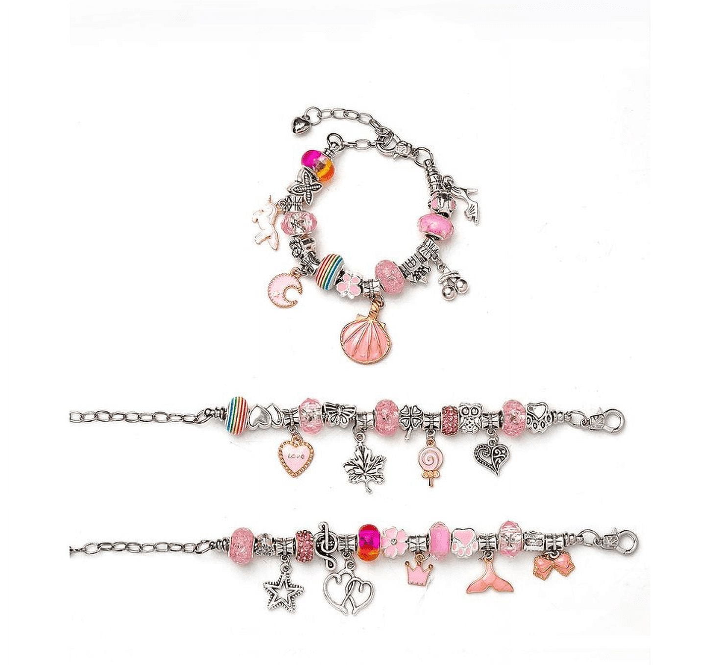 Charm Bracelet Making Kit, Girls Jewelry Making Kit Gifts for Ages 6 7 8 9 10 11 12 Crafts for Girls Perfect Girls Toy,Christmas Gifts for Gilrs (Pink)