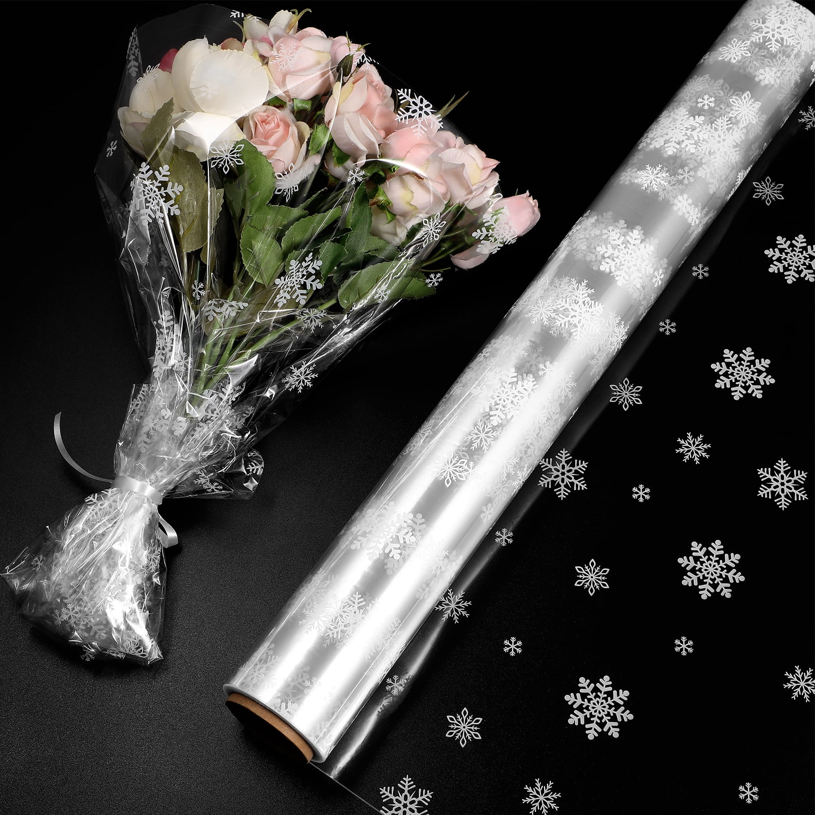 Rouleau De Cellophane Transparent à Pois Blancs - 40cm X 15m - Pour Emballage Cadeaux, Bouquets, Fleurs