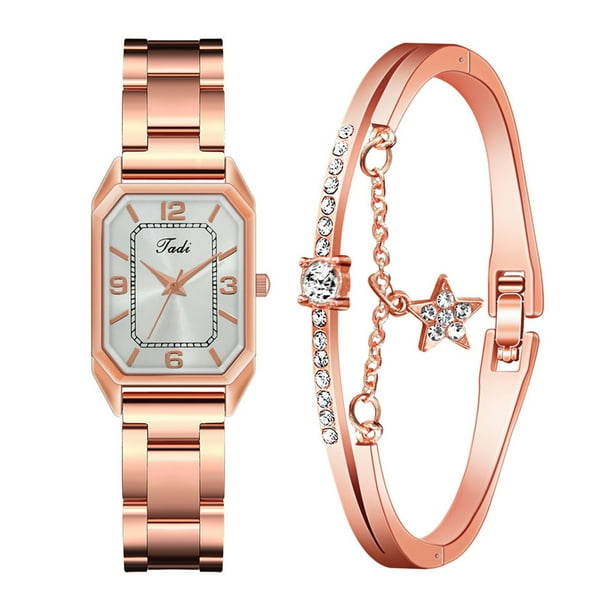 Relojes de pulsera para mujer, de moda, de cristal dorado, de acero inoxidable, analógico, de cuarzo, para escritorio