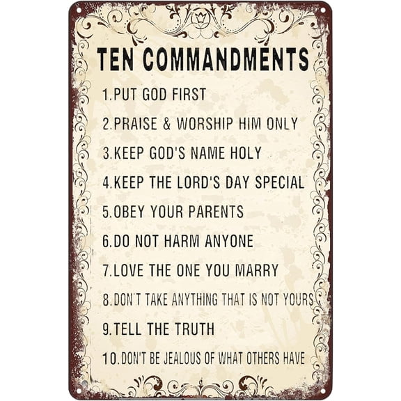 10 Commandments Metal Wall Art Vintage Cowboy Quote Tin Sign 12 x 8 Inch