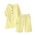thumbnail image 5 of GZWYHT Linen Short Sets For Women 2 Piece，Cotton Short Sets For Women Cotton Summer Sets For Women Sweatsuit Lounge Set Womens Linen Two Piece Set Workout Sets For Women Yellow XL, 5 of 9