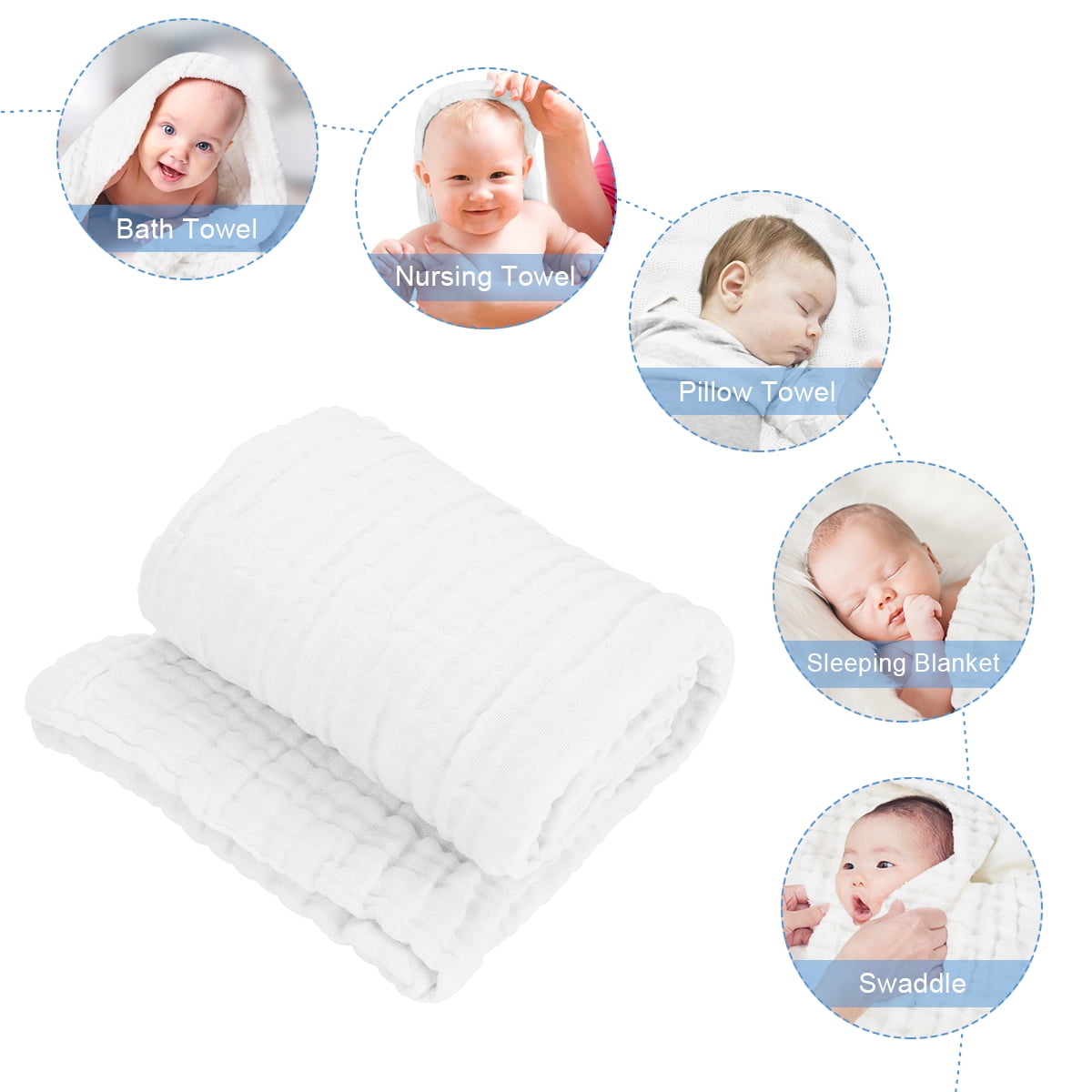 Muslin Cotton Baby Towel 2 Pcs Soft Baby Bath Towel White Newborn Washcloths and Towels