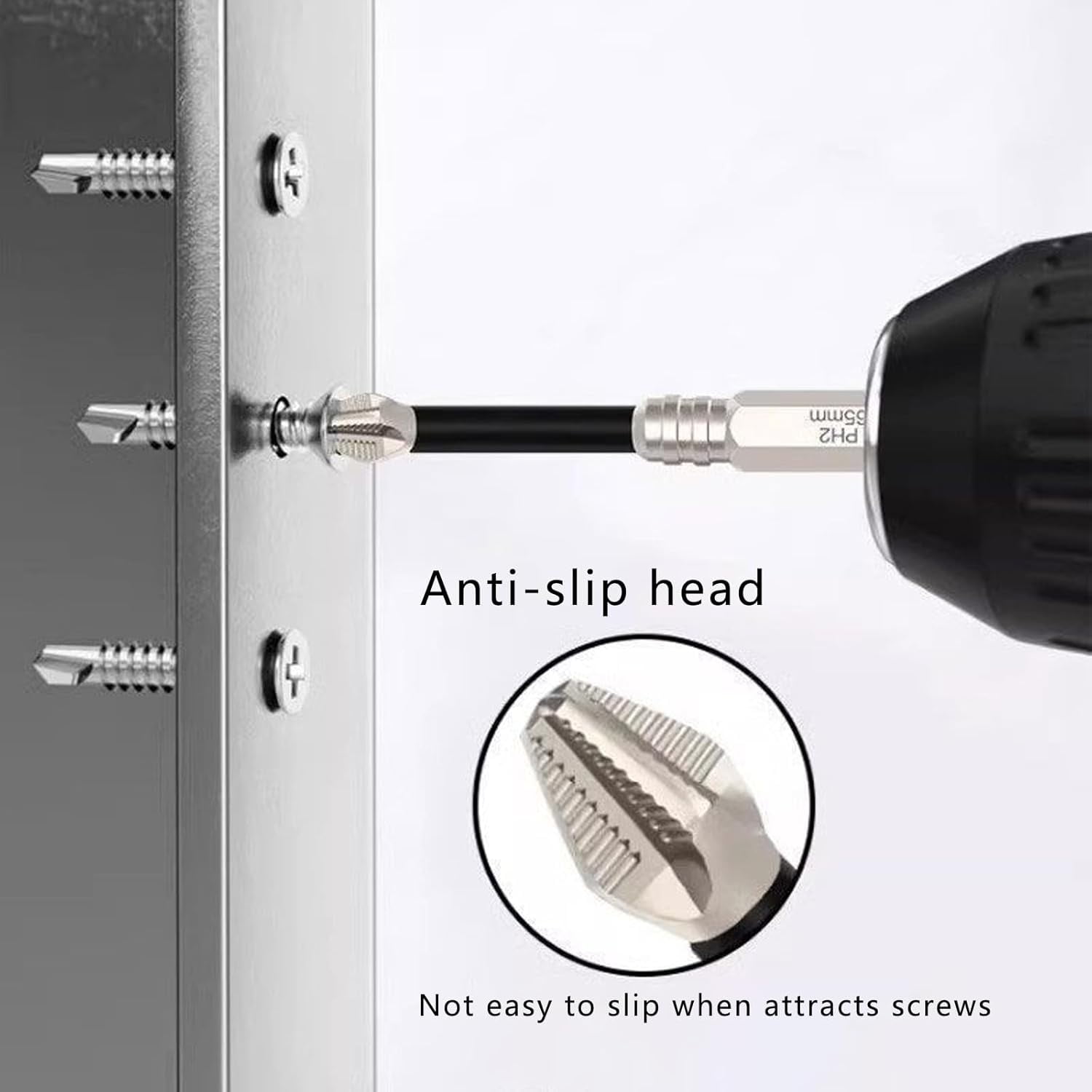 MKEUDQ-PH2 Phillips Bits Set High Magnetic Cross Head Drill Bit Phillips Screwdriver Drill Bit Set Anti-Slip Alloy Steel 1/4 Hex Shank Impact Bits 6 Pack