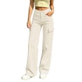 thumbnail image 2 of ABSUYY Womens High Waisted Wide Leg Cargo Pants - Beige Lightweight Baggy Utility Y2K Casual Trousers for Women,Size 2XL, 2 of 6