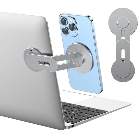 Magnetic Phone Holder for Laptop for MagSafe for iPhone 16/15/14/13/12 & All Phones, 180°Adjustable Phone Side Mount for Computer Monitor for Tesla, Desktop Cell Phone Bracket, Gray