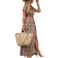 thumbnail image 3 of Skksst Womens Short Sleeve V Neck Summer Beach Maxi Dress Split Long Dress, 3 of 3