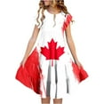thumbnail image 1 of PMVFHDE Robe d'Été pour Filles Canada Day Robe Florale Mignonne Imprimé de Feuilles d'Érable Rouges et Blanches à Étages Coupe Trapèze avec Manches Volantées et Poches Robe de Fête Confortable pour les Fêtes Canadiennes Cele, 1 of 5