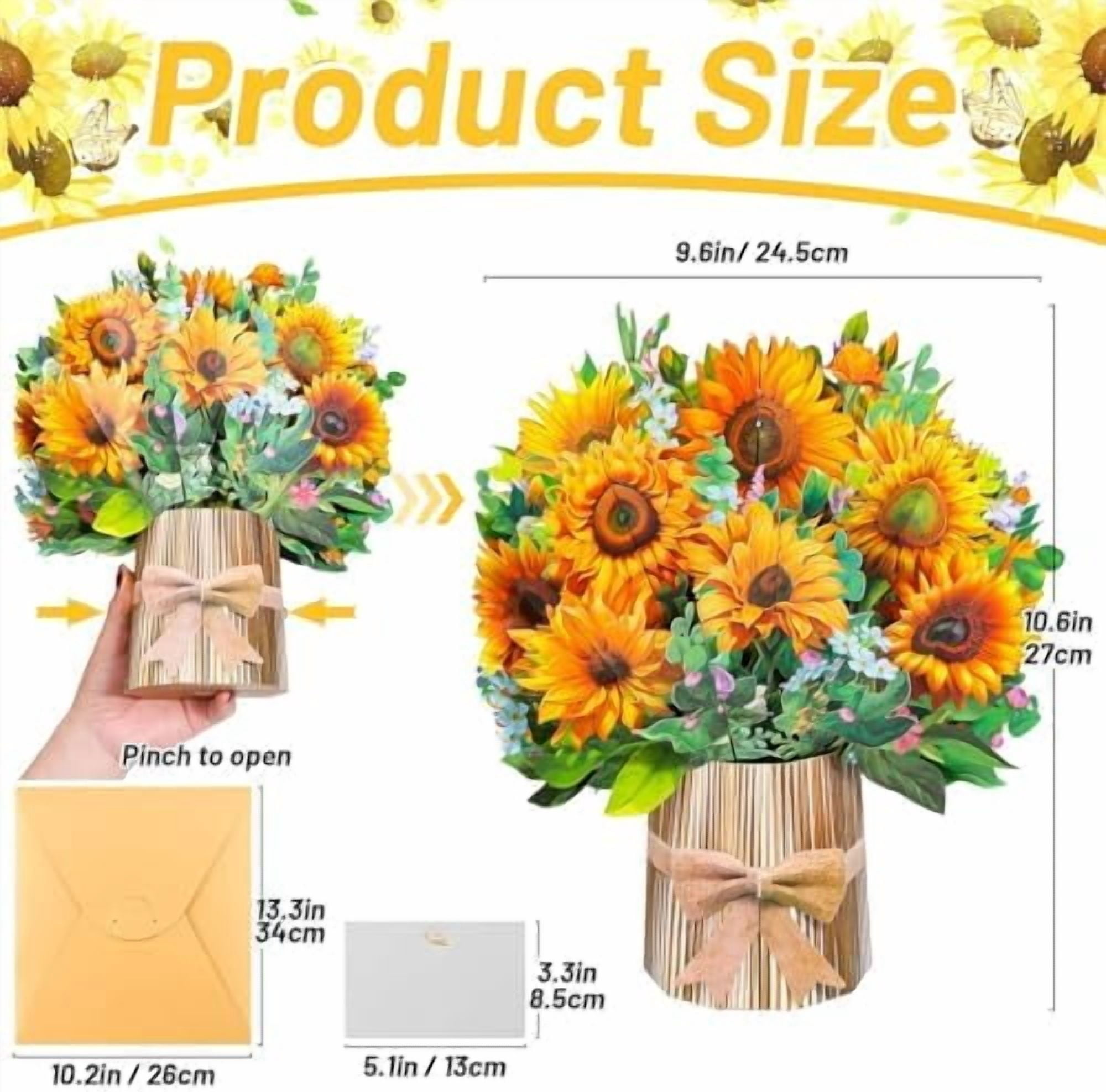 4Pack Paper Flower Cards, Pop Up Flower Bouquet Card Popup Greeting Cards for Mother's Day, Congratulations, Graduation, Anniversary, Birthday, Get Well, Home Decor, Ceramic Flower Vase Style