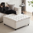 thumbnail image 4 of Kingfun 35.5" Large Square Ottoman Bench, Tufted Upholstered Coffee Table Ottoman with Storage, Oversized Ottomans Toy Box for Living Room Bedroom, Beige, 4 of 7