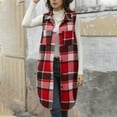 thumbnail image 3 of cocolona Womens Long Plaid Vest Sleeveless Turn Down Collar Flannel Shirts Jacket Fall Winter Outwear Coats with Pockets, 3 of 5
