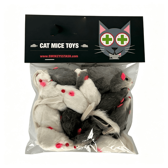 BESTSKY Rabbit Fur Mouse Cat Toy 12 Per Pack White&Gray Fuzzy Toys for Cats with Rattle Realistic Fake Mice(12)