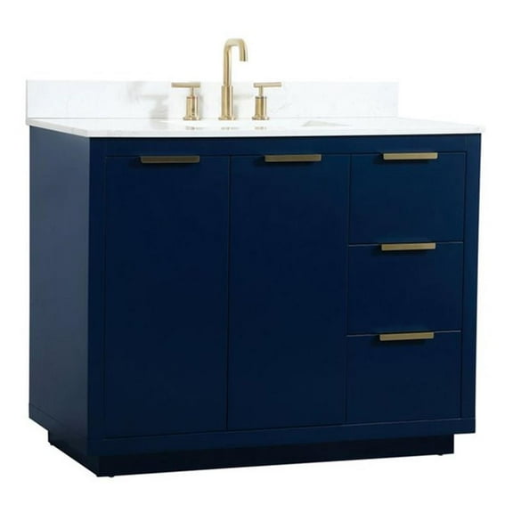 42 inch single bathroom vanity in blue with backsplash