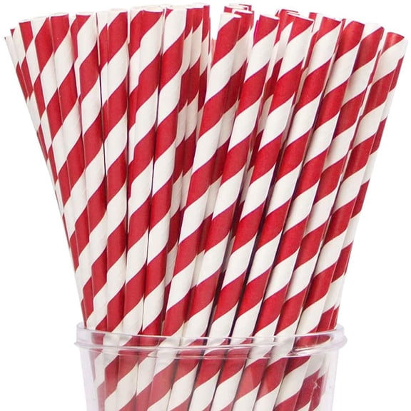 Family Home 7.75 inch Red & White Striped Paper Straws, Biodegradable Disposable Drinking Straws 500 Count