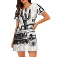 thumbnail image 1 of Easygdp Vintage Cactus Pickup Camisón de manga corta para mujer, informal, estampado, 1 of 6
