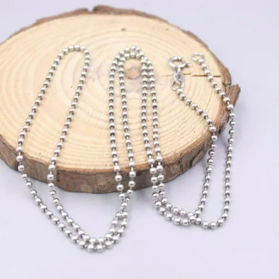 K-KED Pure 925 Sterling Silver Necklace Women Men 2mm Small Bead Link Chain 20-26inchL-60cm/24inch-6.5-7g