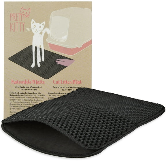 Pretty Kitty Cat Litter Mat - Small 12x16in Black Mat for Litter Box - Indoor Tray Mats for Cats - Essential Cat Accessories